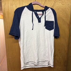 While and navy hooded t shirt